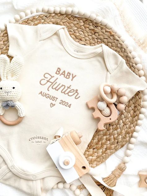 Embroidered Personalized Announcement Baby Onesies, Custom Baby Onesies, Pregnancy Reveal Idea, Pregnancy Announcement Idea, Click for link! Baby Hunter, Unique Pregnancy Announcement, Embroidered Onesie, Grandparent Pregnancy Announcement, Pregnancy Announcement Onesie, Baby Announcement Pictures, Baby Shower Gift Idea, Custom Baby Onesies, Announcement Pregnancy