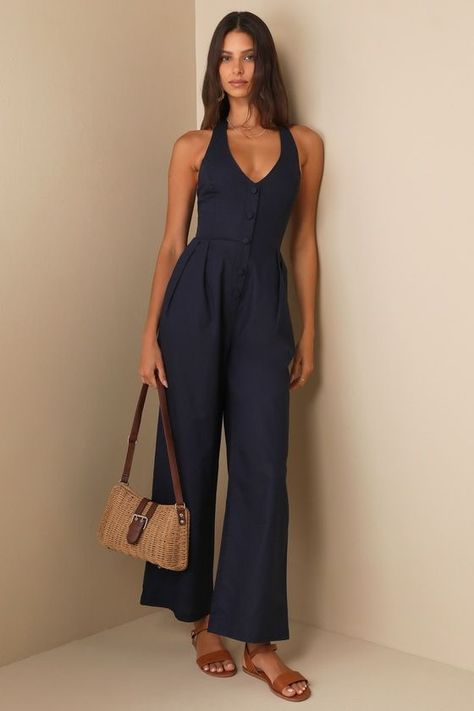 Blue Jumpsuits Outfit, Jumpsuit Outfit Wedding, Navy Blue Jumpsuit, Work Jumpsuit, Jumpsuit Fall, Jumpsuit Outfits, Jumpsuit Navy Blue, Blue Jumpsuit, Navy Outfit