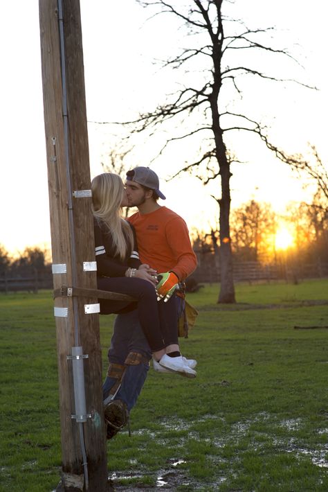 Lineman Picture Ideas, Girlfriend Poses, Birth Reveal, Lineman Love, Lineman Wife, Power Lineman, Sunset Engagement Photos, Truck Photos, Dream Relationship