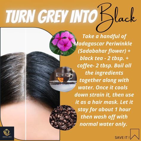 Black Hair Recipes, How To Turn Grey Hair To Black Naturally, Grey Hair Rinse, Remedies For Black Hair, Reverse Grey Hair, Homemade Hair Dye, Gray Hair Solutions, Ayurveda Hair Care, Grey Hair Remedies