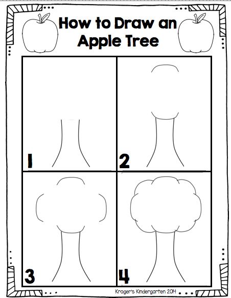 Kroger's Kindergarten: Apple tree directed drawing How To Draw An Apple Tree, September Directed Drawing For Kids, Directed Drawing Preschool, How To Draw A Tree, Apple Tree Drawing, Directed Drawing Kindergarten, Kindergarten Drawing, Drawing Apple, Trees For Kids