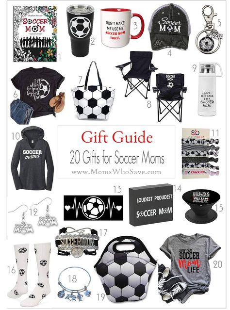 Gift Guide -- 20 Gifts for Soccer Moms | MomsWhoSave.com  #soccer #gifts #giftguide #gifts #HolidayGiftGuide  #ChristmasGift #Christmas End Of The Year Soccer Team Gifts, Gift Ideas For Soccer Players, Soccer Goodie Bag Ideas Team Gifts, Soccer Goodie Bags, Soccer Coach Gift Ideas, Soccer Gift Ideas, Football Gift Ideas, Team Treats, Soccer Senior Night