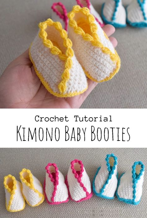 Crochet Kimono Booties Crochet Baby Socks, Easy Crochet Slippers, Baby Booties Free Pattern, Crochet Socks Pattern, Crochet Baby Booties Pattern, Crochet Slippers Free Pattern, Crochet Kimono, Baby Booties Knitting Pattern, Crochet Shoes Pattern