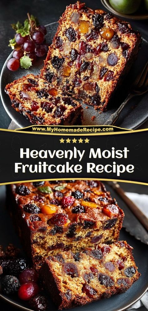 This heavenly moist fruitcake is packed with dried fruits, nuts, and warm spices. A delicious holiday tradition! Ingredients: 1 cup dried fruits 1 cup nuts, chopped 1 cup flour ½ cup sugar Enjoy this moist fruitcake as a flavorful and festive dessert Recipes Using Dried Fruit, Dried Fruit Bread Recipes, Fruitcake Recipes Traditional With Rum, Easy Fruitcake Recipes, Fruitcake Recipes Traditional, Moist Date Cake Recipe, Dried Fruit Cake Recipe, Dry Fruit Cake, Dried Fruit Cake