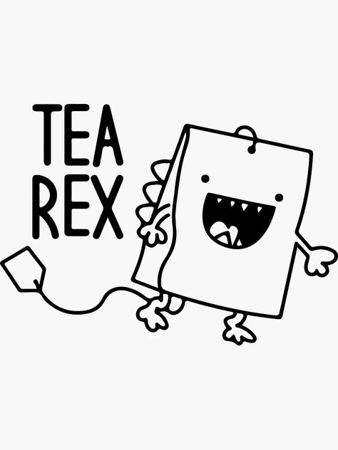 "Tea-Rex Tea Bag Dino" Sticker for Sale by InkStation24 | Redbubble Tea Tattoo, Tea Rex, Black Ink Art, Dinosaur Tattoos, Quirky Illustration, Dinosaur Crafts, Funny Illustration, Black Ink Tattoos, Hand Painted Rocks