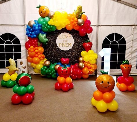 Hey Bear Balloon Arch, Hey Bear Party Ideas, Dancing Fruit Theme Party, Fruit Balloon Arch, Fruit Balloon Garland, Hey Bear Backdrop, Hey Bear Fruit Birthday Party, Hey Bear Sensory Balloon Garland, Hey Bear Centerpieces