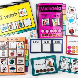 Michaela on Instagram: “Don’t forget to grab your Basic Skills Task Box set for 50% off!” Preschool Visuals, Special Education Data Sheets, First Then Board, Ecse Classroom, Special Education Visual Schedule, Token Boards, Picture Schedule, Positive Behavior Support, Life Skills Classroom