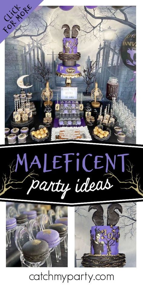 Maleficent Themed Party, Maleficent Birthday Party Ideas, Maleficent Quinceanera Theme, Maleficent Party Ideas, Maleficent Birthday Party, Scary Birthday, Villain Party, Disney Villain Party, Maleficent Party