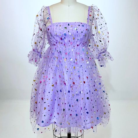 Confetti Outfit, Confetti Dress, Purple Tulle, Skater Dresses, Fame Dr, Heart Dress, Kawaii Clothes, Character Creation, Be Free