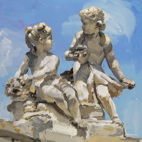 Chérubins - Jan de Vliegher 2013 Statue Painting, Sculpture Drawing, Arte Inspo, Sculpture Painting, Painting Sculpture, A Level Art, Classical Art, Art Block, Watercolor Landscape