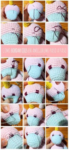 como bordar ojos amigurumi paso a paso facil fototutorial Embroider Eyes, Eyes Amigurumi, Crochet Halter Top Pattern, Crochet Coasters Free Pattern, Elsa Doll, Irish Crochet Dress, Crochet Coaster Pattern, Crochet Hat Free, Stuffed Animal Cat