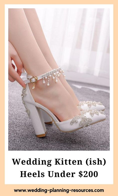 Wedding Kitten (ish) Heels Under $200 | Wedding Shoes | Wedding Shoes Bride | Wedding Shoes Bride Heels | Wedding Heels | Wedding Heels for Bride | Wedding Heels Brides | Wedding Heels Aesthetic | Wedding Heels Elegant Queen Wedding, Bride Heels, Crystal Wedding Shoes, Hak Tinggi, Crystal Pumps, Shoes Bride, Buckle Outfits, Sandals Woman, Wedding Shoes Bride