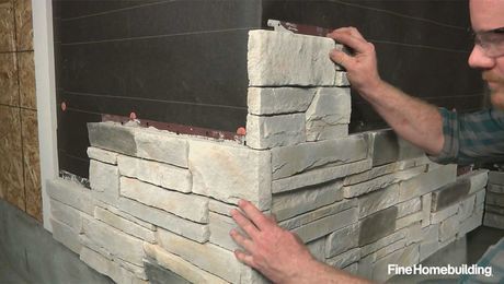 Learn How To Properly Install Stone-Veneer Siding Panels. - Fine Homebuilding #HomeOwnerTips Diy Stone Veneer, Rock Veneer, Stone Veneer Exterior, Peter Doherty, Stone Veneer Fireplace, Faux Stone Veneer, Stone Veneer Siding, Faux Stone Siding, Stone Veneer Panels