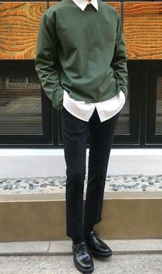 Sweatshirt Outfit Men Formal, Sweatshirt With Collared Shirt Outfit Men, Crewneck With Collared Shirt Outfit Men, College Student Outfits Men, Cute Nerdy Outfits Guys, Sweater Collared Shirt Outfit Men, Male Professional Outfits, College Male Outfits, Sweater With Collared Shirt Mens