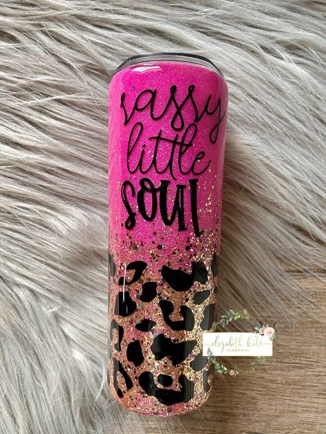 Leopard Glitter Tumbler, Sassy Animals, Custom Tumbler Cups, Tumbler Cups Diy, Pink Cheetah, Cricut Craft, Diy Cups, Loose Glitter, Diy Tumblers