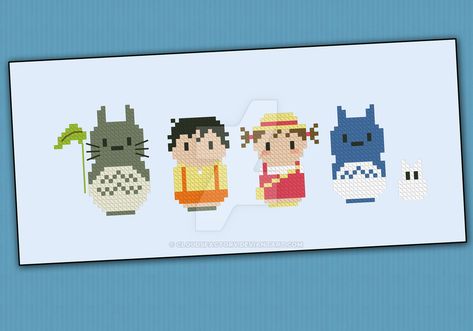 Totoro Satsuki, Totoro Cross Stitch, Totoro Mei, Chibi Totoro, Mini People, Needlecraft Patterns, Neighbor Totoro, Bead Sprite, Disney Cross Stitch