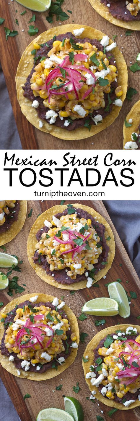 Black Bean Puree, Corn Tostadas, Bean Puree, Recipe Mexican, Vegetarian Mexican, Mexican Street Food, Mexican Street Corn, Mexican Dessert, Street Corn