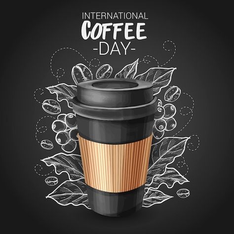 Happy International Coffee Day, International Coffee Day, Ice Cream Shake, Coffee Board, Coffee Cup Art, Coffee Icon, International Coffee, Coffee Vector, Coffee Day