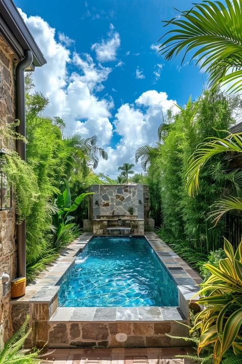 Small Backyard Pool Ideas: Refreshing Designs - Quiet Minimal Elegant Pools, Lap Pools Backyard, Small Backyard Pool Ideas, Small Backyard Pool, Backyard Pool Ideas, Backyard Pool Parties, Pool Club, Beach House Furniture, Pool Landscape