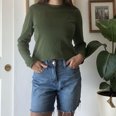 eddie bauer forest green long sleeve tshirt... - Depop Green Long Sleeve Shirt Outfit, Long Sleeve Shirt Outfit, Sleeve Shirt Outfit, Long Sleeve Shirt Outfits, Green Long Sleeve Shirt, Womens Khakis, Eddie Bauer Women, Green Long Sleeve, Green Shirt