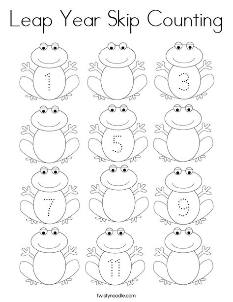 Leap Year Skip Counting Coloring Page - Twisty Noodle Frog Unit Study, Skip Counting Kindergarten, Spring Kindergarten Activities, Speckled Frogs, Worksheet Math, Frog Activities, Twisty Noodle, Frog Coloring Pages, Frog Theme