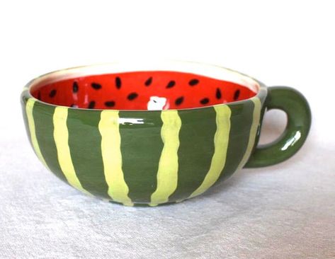 Coffee Dip, Painted Pottery Bowl, Watermelon Decor, Diy Pottery Painting, Bowl With Handle, Ceramic Art Sculpture, Pottery Painting Designs, Painted Pottery, Keramik Design