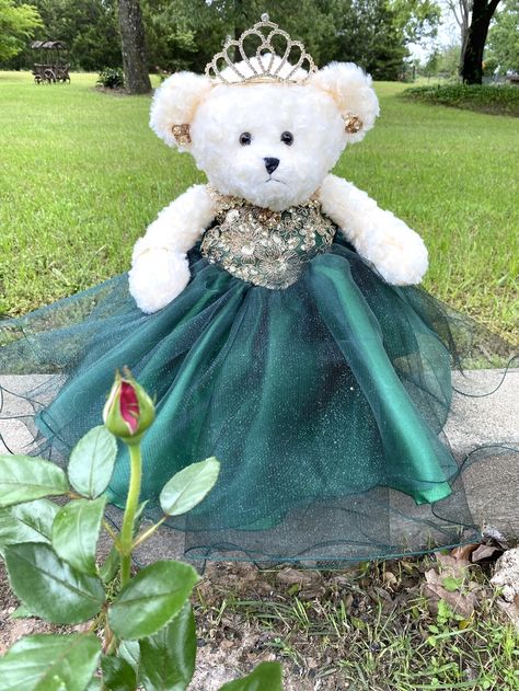 17" Emerald Green Quinceanera Teddy Bear #QBR102 Emerald Green Quince Teddy Bear, Nature Theme Quinceanera, Candy Table Ideas For Quinceanera Emerald Green, Sage Quince, Emerald Quince, Quinceanera Teddy Bear, Emerald Green Quinceanera, Emerald Green Quinceanera Theme, Green Quince Dress