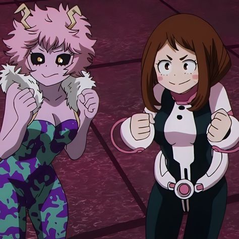 Mina And Ochako, Mina And Uraraka, Ochaco Icon, Ill Never Leave You, Emo Look, Mina Ashido, Alien Queen, Ochaco Uraraka, Besties Forever