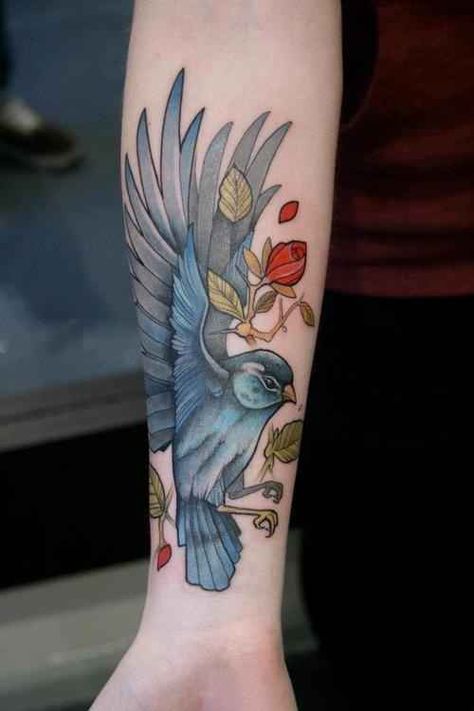 50 Insanely Gorgeous Nature Tattoos - BuzzFeed Mobile Bluebird Tattoo, Vogel Tattoo, Petit Tattoo, Tattoo Zeichnungen, Muster Tattoos, Blue Tattoo, Bird Tattoo, Tattoo Feminina, Great Tattoos