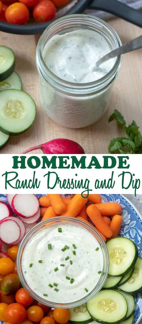 This Homemade Ranch Dressing and Dip recipe takes just minutes to prepare and can be made with either dried or fresh herbs. It's easy to customize with a variety of add-ins and is a sure-fire way to ensure your family will eat more salads and veggies. #ranchdressing #ranchdip #saladdressingrecipes #saladdressing #ranch Buttermilk Ranch Dressing Recipe, Chopped Salads, Desserts Cheesecake, Ranch Dressing Recipe Homemade, Ranch Dip Recipe, Salad Kale, Buttermilk Ranch Dressing, Buttermilk Ranch, Ranch Dressing Recipe