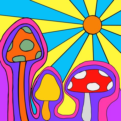 Psychodelisch Art Easy, Trippy Mushroom Drawing, Psychodelisch Art, Mushroom Drawing Ideas, Planet Painting, Trippy Mushroom, Drawing Ideas Easy, Mushroom Drawing, Unique Drawings