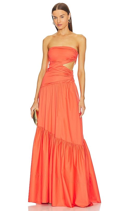 A.L.C. Lark Dress in Spiced Coral | REVOLVE Coral Dress Outfit, Prom Dress Inspo, Unique Prom Dresses, Guest Attire, Prom Dress Inspiration, Cute Prom Dresses, Red Dress Maxi, Coral Dress, Grad Dresses