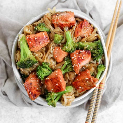 Teriyaki Salmon Noodles Teriyaki Salmon Noodle Bowl, Salmon Noodle Bowl, Salmon Noodles, Noodles Bowl, Teriyaki Salmon, Homemade Teriyaki Sauce, Noodle Bowl, Teriyaki Sauce, Noodle Bowls