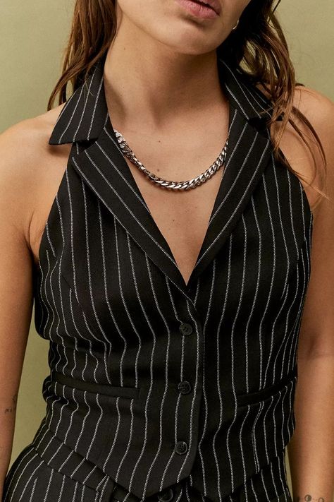 Pinstripe Waistcoat, Waistcoat Top, Waistcoat Outfit, Vest Outfits For Women, Waistcoat Woman, Brown Pinstripe, Urban Renewal, Vest Outfits, Outfits Casuales