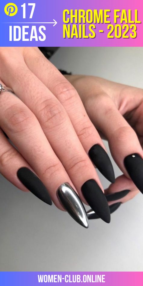 Fall Nails Chrome 2023 17 Ideas: Unleash Your Nail Style This Season Matte Black With Chrome Nails, Matte Black And Chrome Nails, Nails Chrome Designs, Fall Nails Chrome, Chrome Nail Colors, Black Chrome Nails, Ombre Chrome Nails, Chrome Designs, Nails Chrome