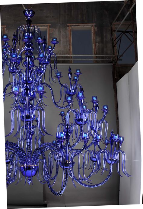 Chandelier Makeover, Stunning Chandelier, Blue Chandelier, Unique Chandeliers, Cobalt Glass, Murano Glass Chandelier, Beautiful Chandelier, Creative Lighting, Beautiful Lighting