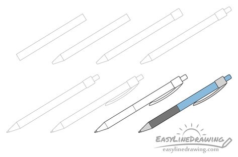 How to Draw a Pen Step by Step - EasyLineDrawing Ballpen Drawing Easy, Draw Objects, Ballpen Drawing, Calendar Doodles, Back Drawing, Draw Ideas, Drawing Examples, Pen Design, Art Easy