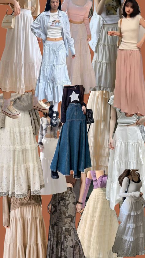 oh how I love long fluffy skirts Frill Skirt Pattern, Sweater With Long Skirt, Fluffy Skirt, Frill Skirt, Babydoll Top, Really Cute Outfits, Skirt Pattern, Long Skirt, No Frills