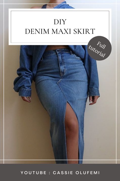 Jean Skirt Upcycle Diy Ideas, Long Denim Skirt Pattern, Diy Long Jean Skirt, Denim Jeans Into Skirt Diy, Jeans Skirt Pattern, Upcycle Jeans Into Skirt, Diy Denim Skirt From Jeans Tutorials, Making A Skirt From Jeans, Jeans To Jean Skirt