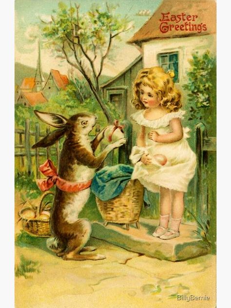 "Easter Card Vintage " Greeting Card by BillyBernie | Redbubble Giant Bunny, Vintage Easter Postcards, Vintage Easter Cards, Colored Eggs, Bunny Girls, Easter Bunny Gifts, Easter Postcards, Easter Items, Easter Greeting Cards