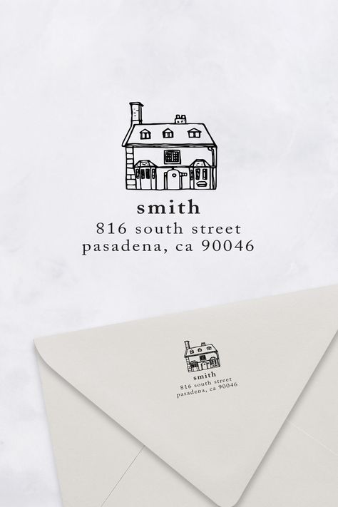 House Custom Return Address Stamp Embossed Return Address, Addresses On Wedding Invitations, Return Address On Back Of Envelope, Address Stamps Personalized, Stamp Design Ideas, Stamp Branding, Address Label Design, Mailing Address Labels, New Address Cards