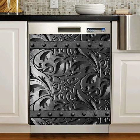 PRICES MAY VARY. Update Old Appliance - Dog Magnet affixes instantly to the front of your dishwasher or fridge,cabinet giving it a custom decorator look. Designer dishwasher panels are kitchen art that enhances decorating ideas and brings a sense of depth and style to the most used room in your house. Size - 3D Metal Flower Pattern Sticker Dishwasher Covers have 2 sizes, small and large. S- 23Wx17H inches; L-23Wx26H inches.Easily To Trim and stick,new brand magnet for dishwasher,fridge,any home Appliance Cabinet, Dark Pattern, Dishwasher Cover, Dishwasher Magnet, Metal Flower, Kitchen Decor Items, Metal Flowers, White Cabinets, Decoration Design