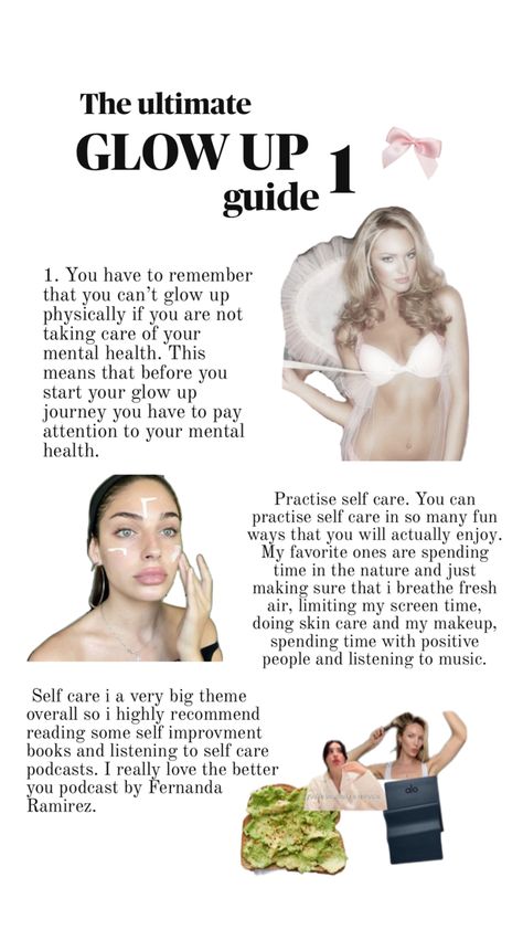 How to glow up, glow up tutorial, glow up, girly things, wellness, health, self care, podcast, music, self improvement Glow Up Tutorial, Self Care Podcast, Glow Up Guide, Positive People, Screen Time, Glow Up?, Fresh Air, Take Care Of Yourself, Pay Attention