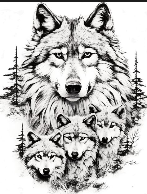 Wolf And Pups Tattoo, Sketches Wolf, Wolf Face Drawing, Simple Wolf Tattoo, Pocket Watch Tattoos, Cubs Tattoo, Wolf Tattoo Sleeve, Wild Animals Photography, Witch Coloring Pages