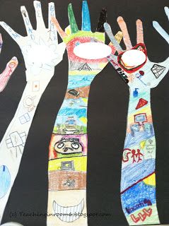 Creating "all about me" hands to tell their classmates about themselves School Age Activities, First Day Activities, Beginning Of Year, First Day Of School Activities, School Activity, Ecole Art, Beginning Of The School Year, 1st Day Of School, Beginning Of School