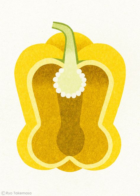 Vegetables & Fruits on Behance Ryo Takemasa, Illustration Design Graphique, Vegetable Illustration, Fruit Illustration, Illustration Food, Bell Pepper, Mellow Yellow, Food Illustrations, Graphic Design Illustration