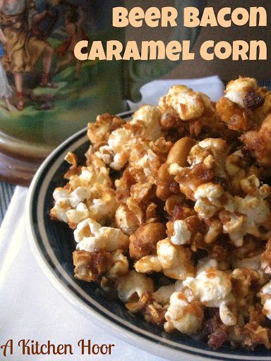 Beer Popcorn, Beer Desserts, Beer Dessert, Bacon Party, Caramelized Bacon, Bay City Michigan, Beer Bacon, Popcorn Treats, Super Snacks