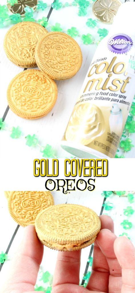 How To Make Edible Gold Covered Oreos For St. Patricks Day Gold Oreo Cookies, Gold Oreos, Mining Party, Royal Fiveness, Oreo Treats, Gold Food, Nutella Cookies, Covered Oreos, Pretend Food