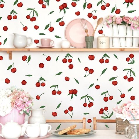 PRICES MAY VARY. Cherries Wall Stickers: total 3 sheets, watercolor vintage red cherry and leaf fruit wall decals. Fruit Wall Stickers: easy to apply, made by high quality waterproof pvc stickers. Kitchen Wall Decals: peel and stick, easily removable without damaging the wall. Green Leaf Wall Stickers: green leaves wall stickers applied to all smooth, clean, dry surfaces for walls, ceiling, windows, door, floor, glass, furniture, etc. Summer Wall Decals: boho wall decals suitable for nursery, ki Cherry Kitchen Decor, Peel And Stick Kitchen, Leaf Stickers, Kitchen Wall Decals, Cherry Kitchen, Kitchen Wall Stickers, Watercolor Fruit, Stencil Furniture, Boho Green