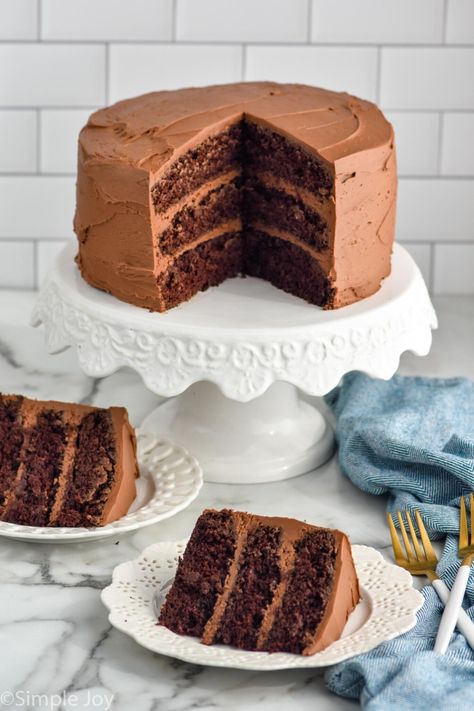 Chocolate Cake Recipe - Simple Joy Layered Chocolate Cake, Chocolate Cake With Chocolate Frosting, Chocolate Cake From Scratch, Cake With Chocolate Frosting, Easy Chocolate Cake, Chocolate Layer Cake, Recipe Simple, Moist Chocolate Cake, Icing Recipe